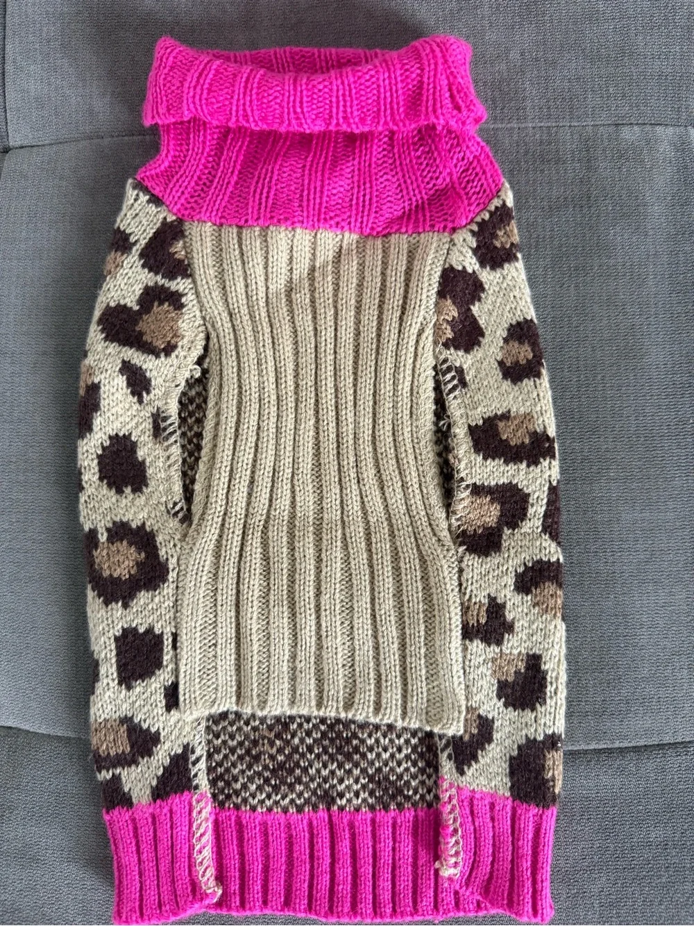 Leopard Print Dog Sweater with Fuchsia Accents, Size Small